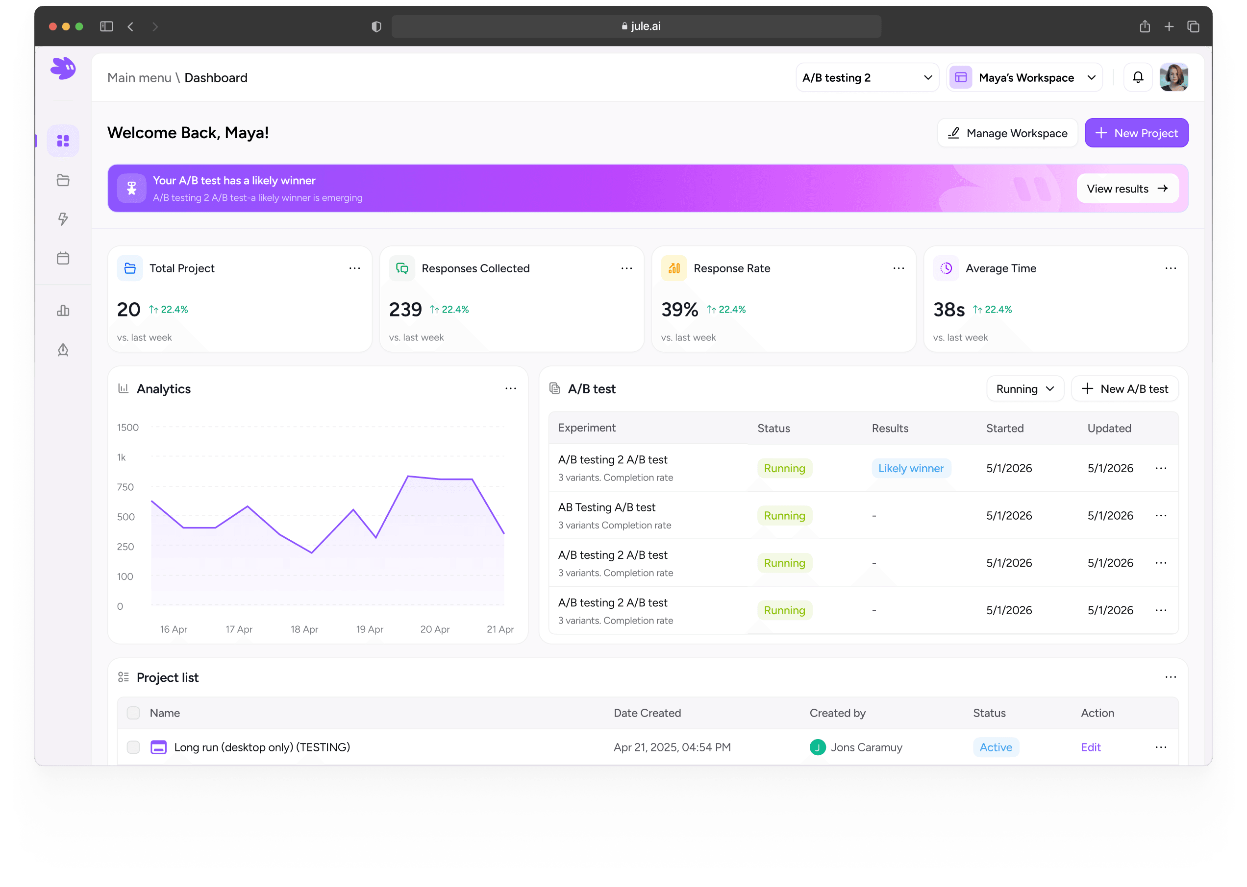 Jule app — Dashboard