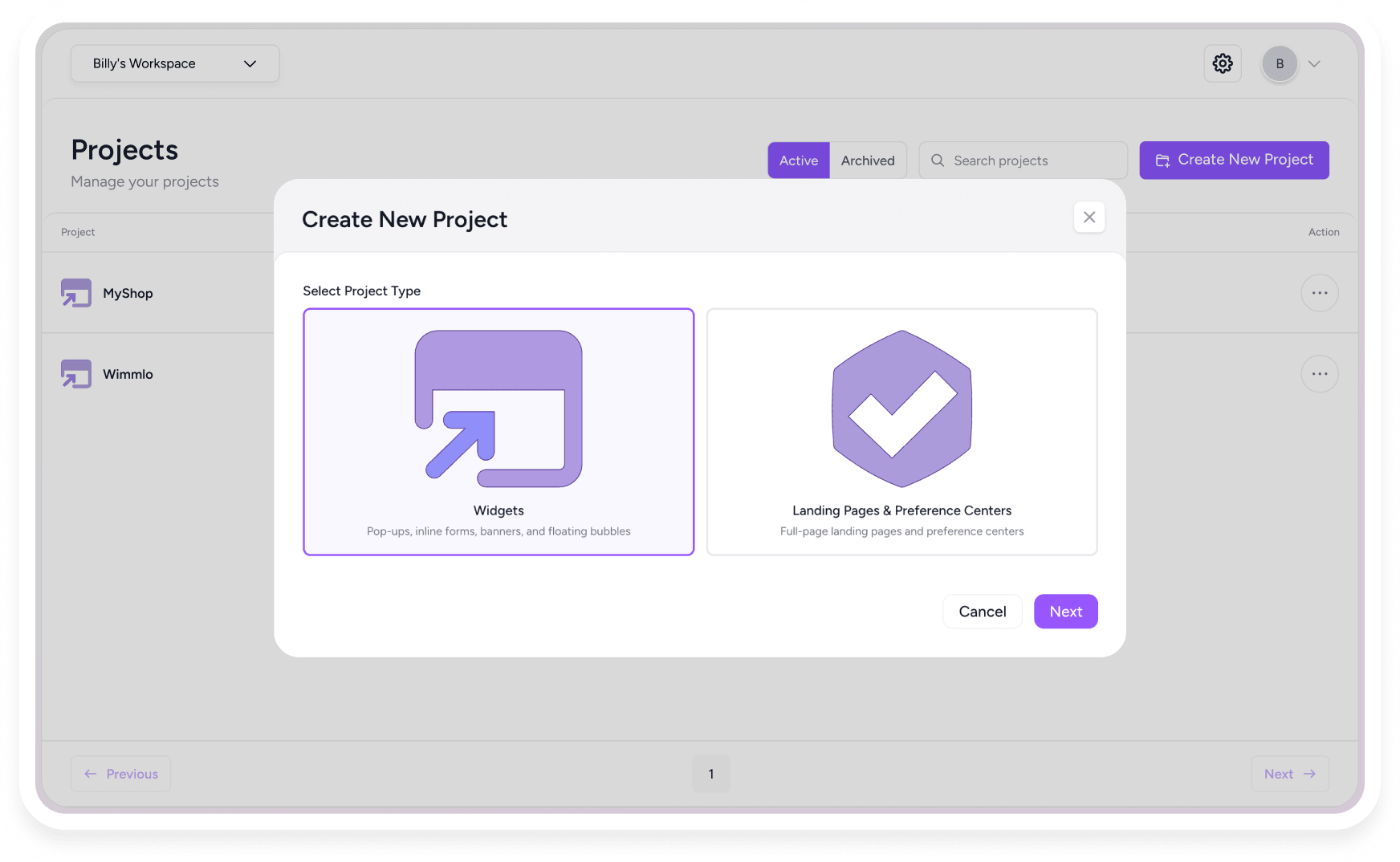 Jule app — Choose Your Project Type